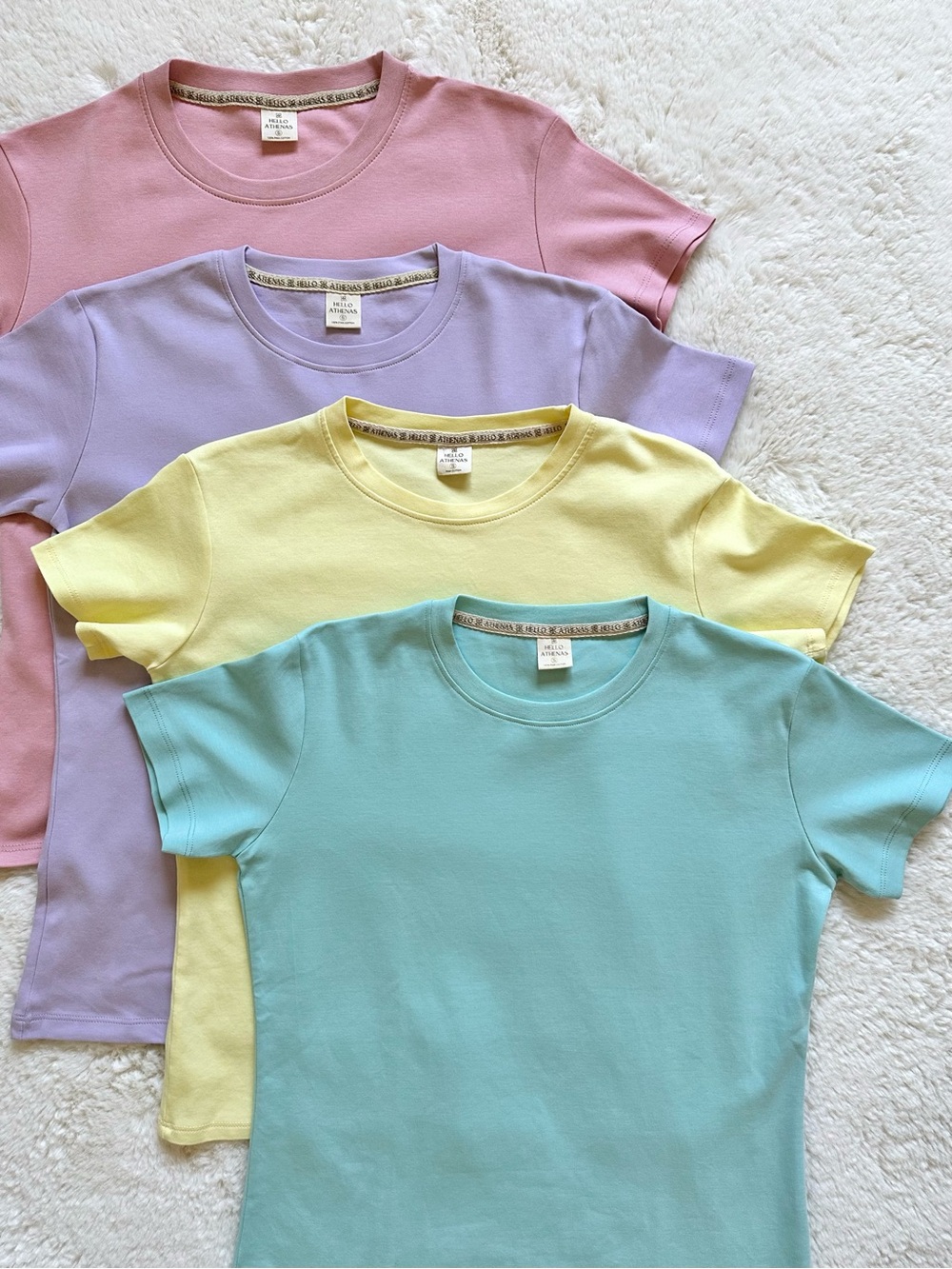 Hello Athenas Women’s 4PACK Pima Cotton Short Sleeve Solid Tee Pastel Colors S